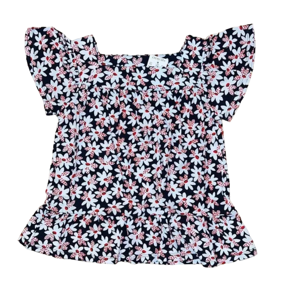 NWT J. Crew Girls' Navy W/Daisy Floral Print Square-Neck Peplum Tee